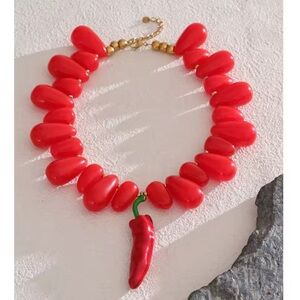 Chili Pepper Red Gold Trendy Necklace